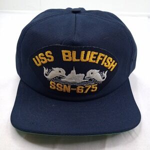 USS Bluefish SSN-675 Ball Cap Embroidered Dolphins Veteran Navy Hat Flat Bill